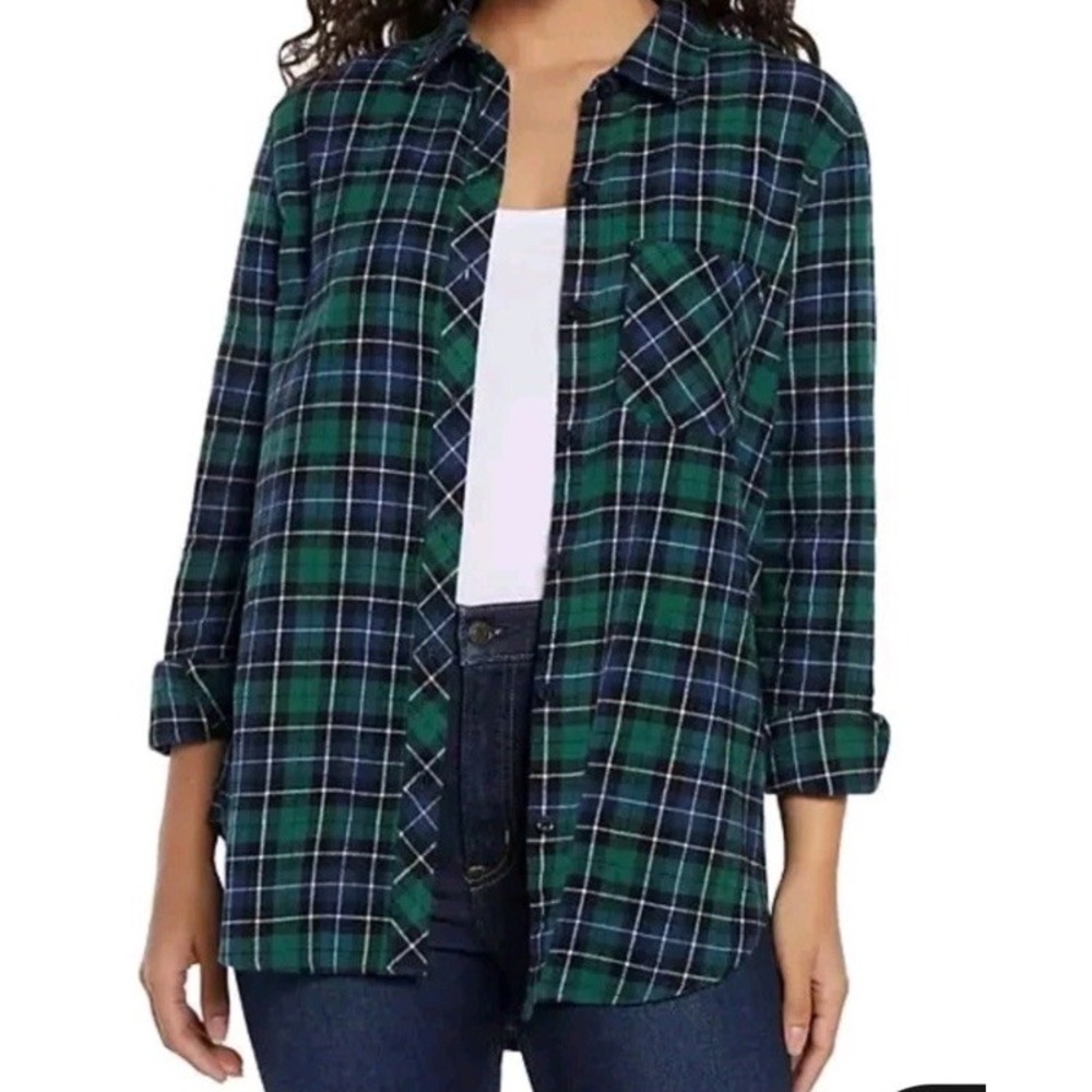 Gap Relaxed Fit Flannel Shirt Women's L Nixie Plaid Long Sleeve Button Down